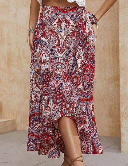 Paisley High Low Midi Skirt
