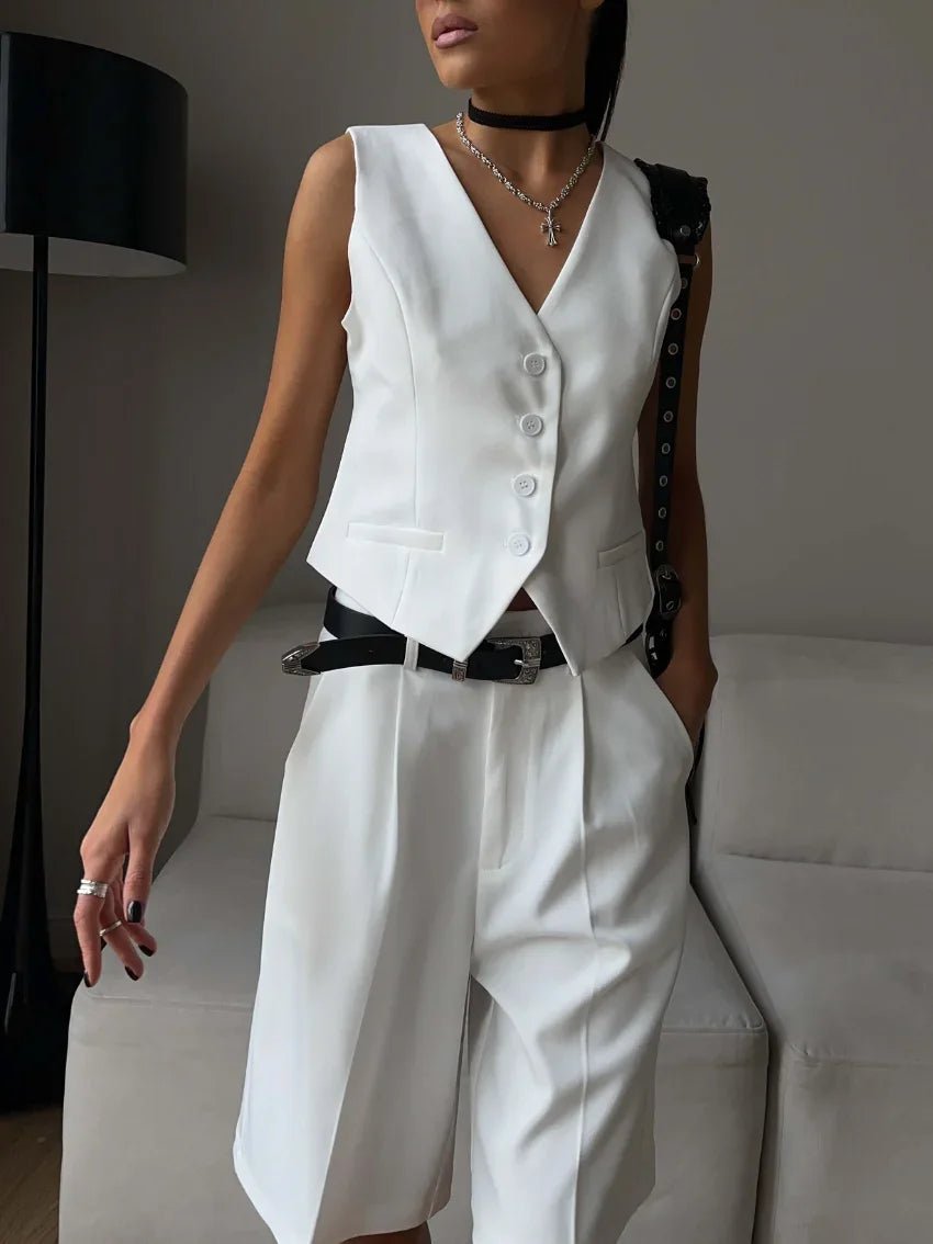Wolfeel Summer Vest Shorts Suit Two-piece Set | Office Outfits