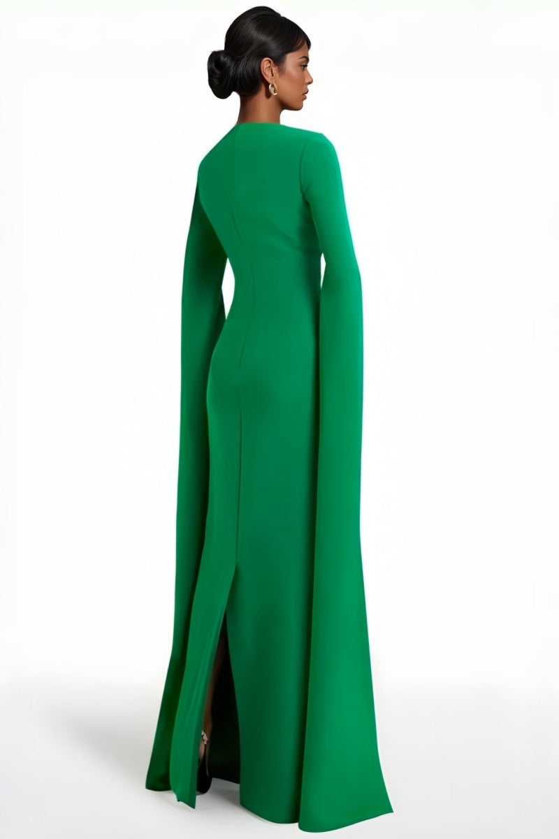 Rinae Green Extra Long Sleeve Maxi Dress