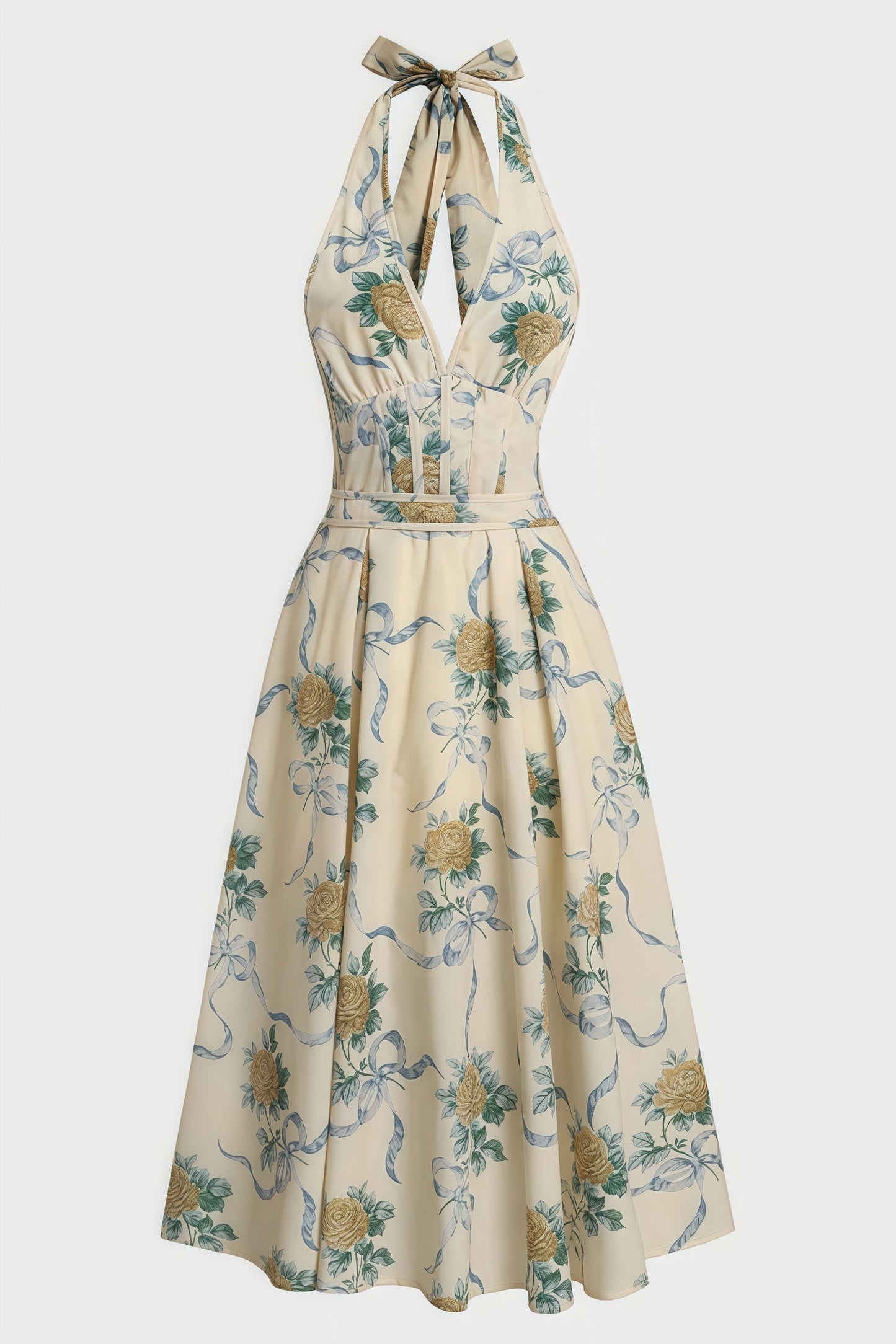 Mabel Print Deep V Neck Midi Dress