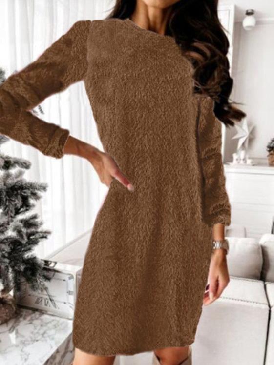 Plush Knitted Long Sleeve Sweater Dress