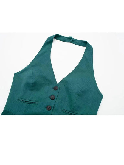 Summer Linen Blend Tank Top Jumpsuit - Style