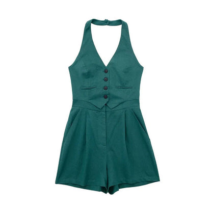Summer Linen Blend Tank Top Jumpsuit - Style