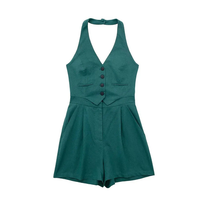 Summer Linen Blend Tank Top Jumpsuit - Style