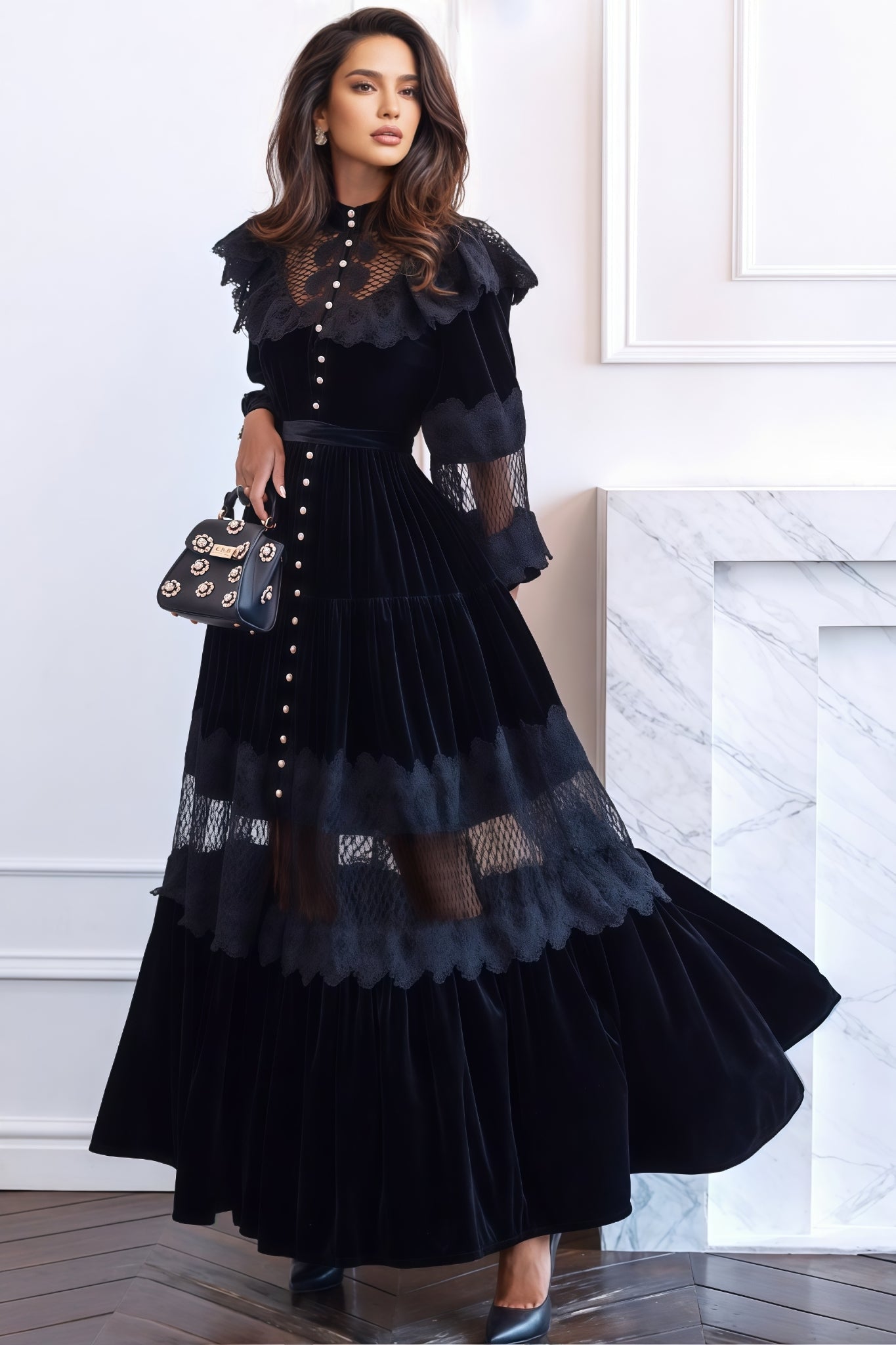 Sorelf Lace Cutout Maxi Dress