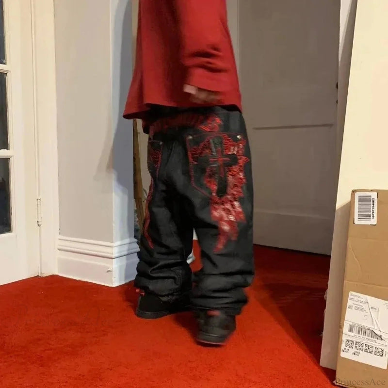 Y2k Dark Embroidered Cleaning Pant