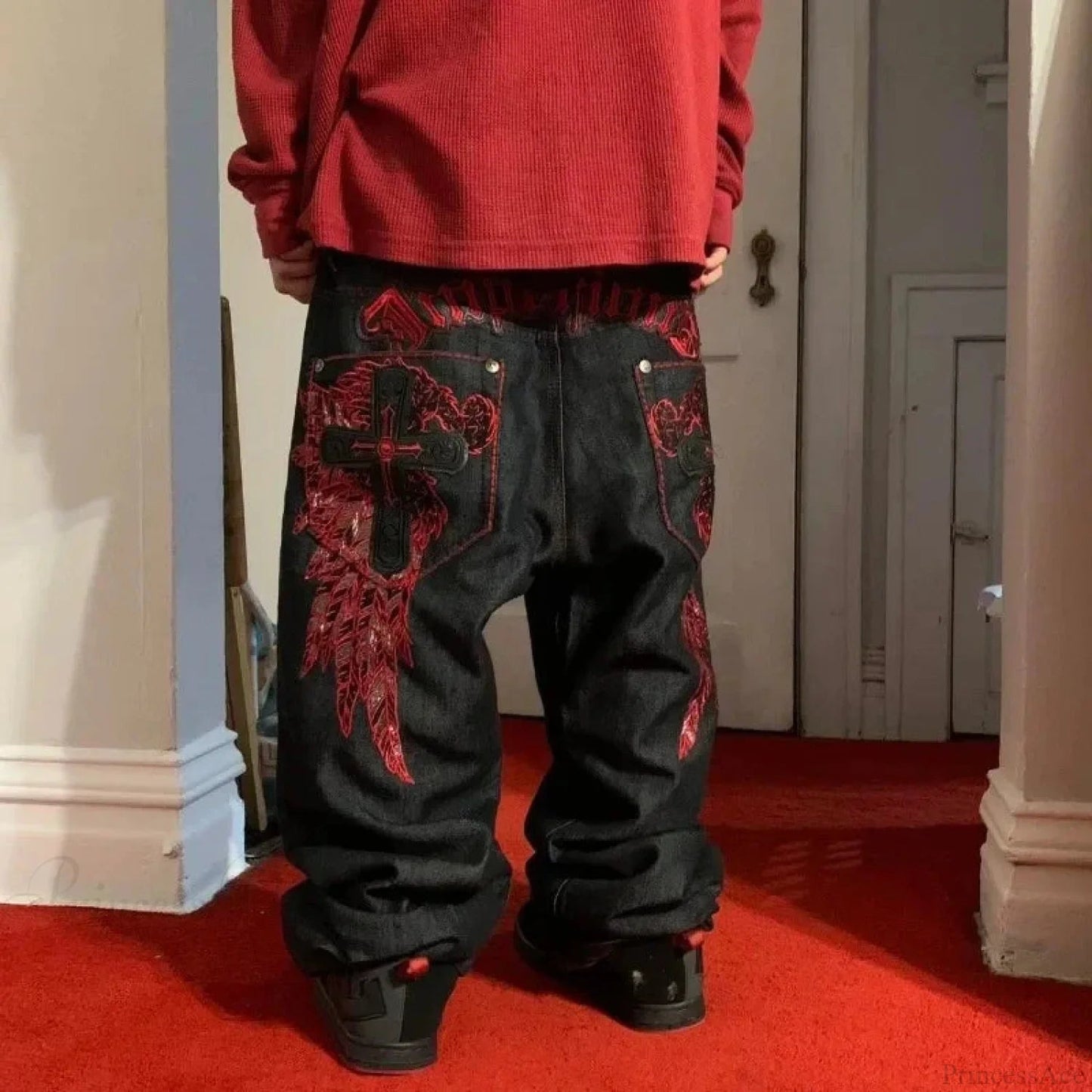 Y2k Dark Embroidered Cleaning Pant