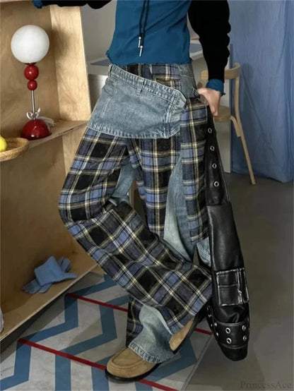 Y2k Gothic Large Checkered Denim Pant