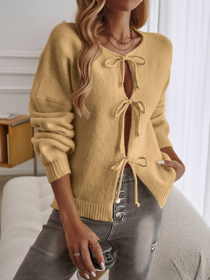Shes the Bow Detail Sweater Cardigan - Yellow