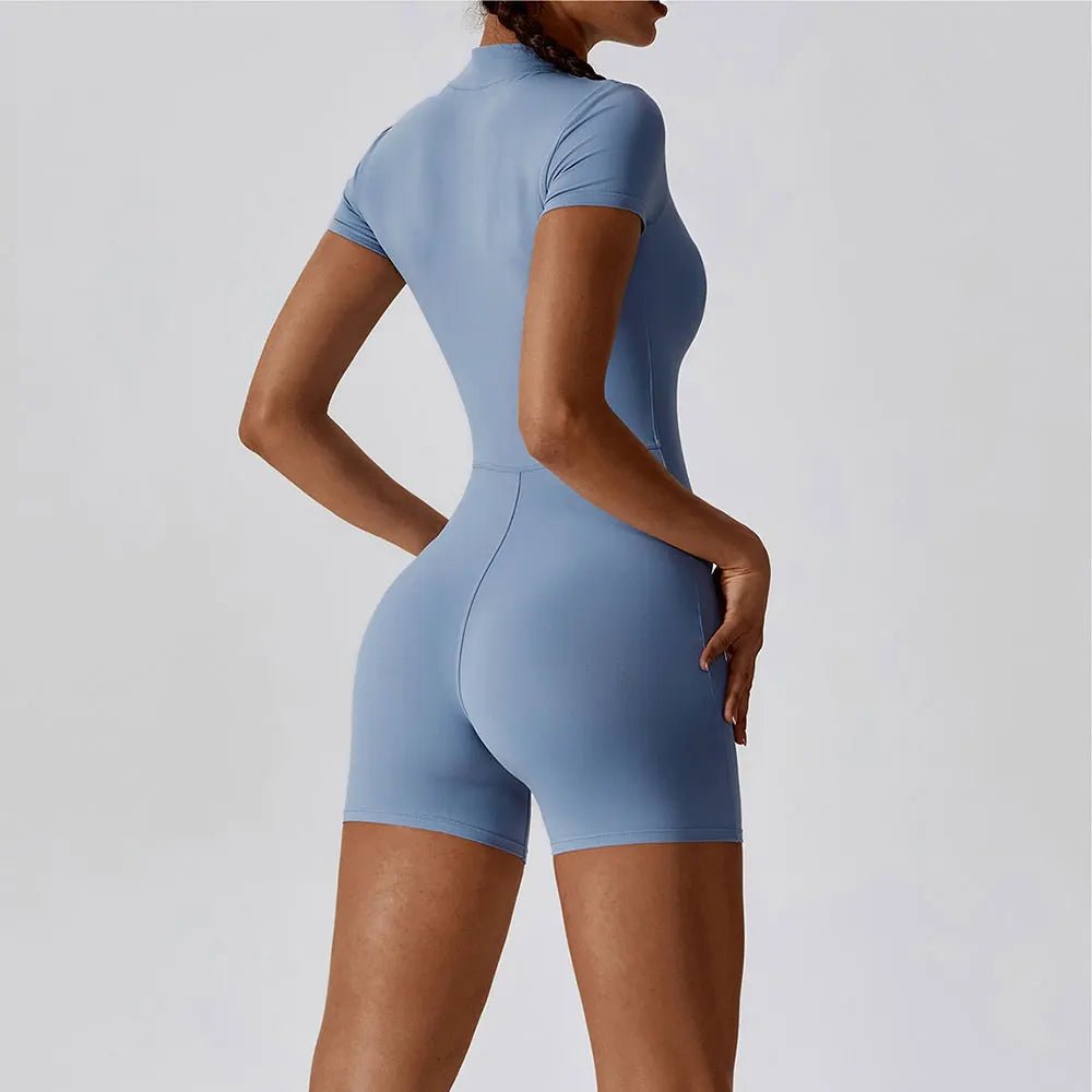 Yoga Set One-piece Suit | Short Sleeve Zipper Gym Workout Clothes | Fitness Bodysuit Sportswear Jumpsuits