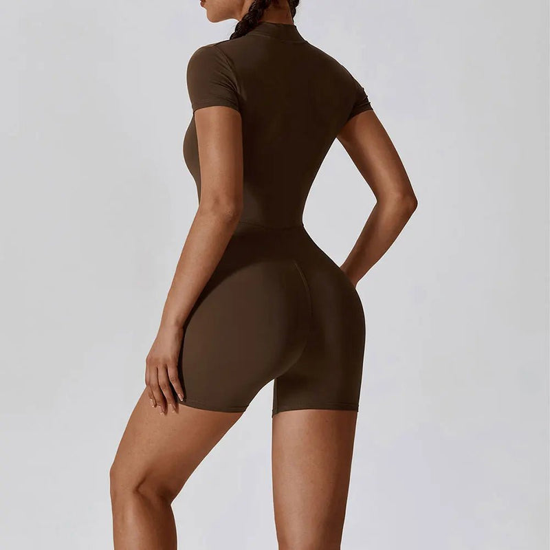 Yoga Set One-piece Suit | Short Sleeve Zipper Gym Workout Clothes | Fitness Bodysuit Sportswear Jumpsuits