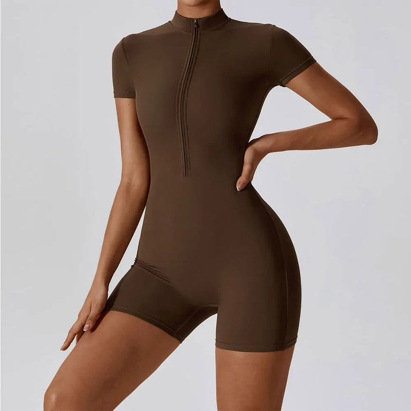 Yoga Set One-piece Suit | Short Sleeve Zipper Gym Workout Clothes | Fitness Bodysuit Sportswear Jumpsuits