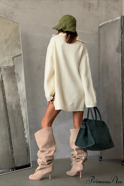 Zip Stand-collar Thickened Color Loose Sweater
